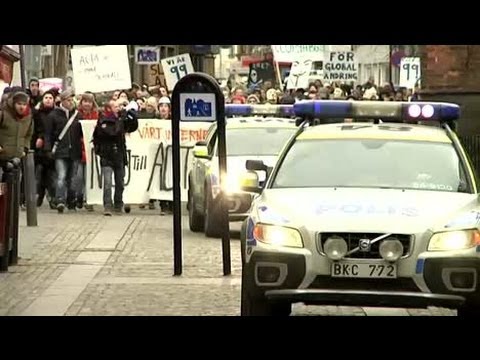 Demonstration i Helsingborg mot avtal om upphovsrätt