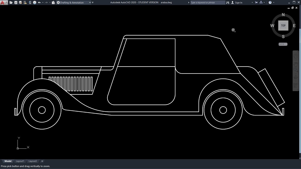 Autocad ile Araba Çizimi Autocad 2D Car Drawing 