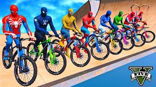 TEAM SPIDERMAN RACING BICYCLES STUNTS JUMPS CHALLENGE on GRAND CANYON MEGA RAMP - GTA 5 screenshot 5