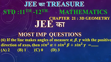 If the line makes angles of measure 𝜶, 𝜷, 𝜸 with the positive direction of axes, then 𝒔𝒊𝒏^𝟐⁡𝜶+𝒔𝒊𝒏^𝟐⁡