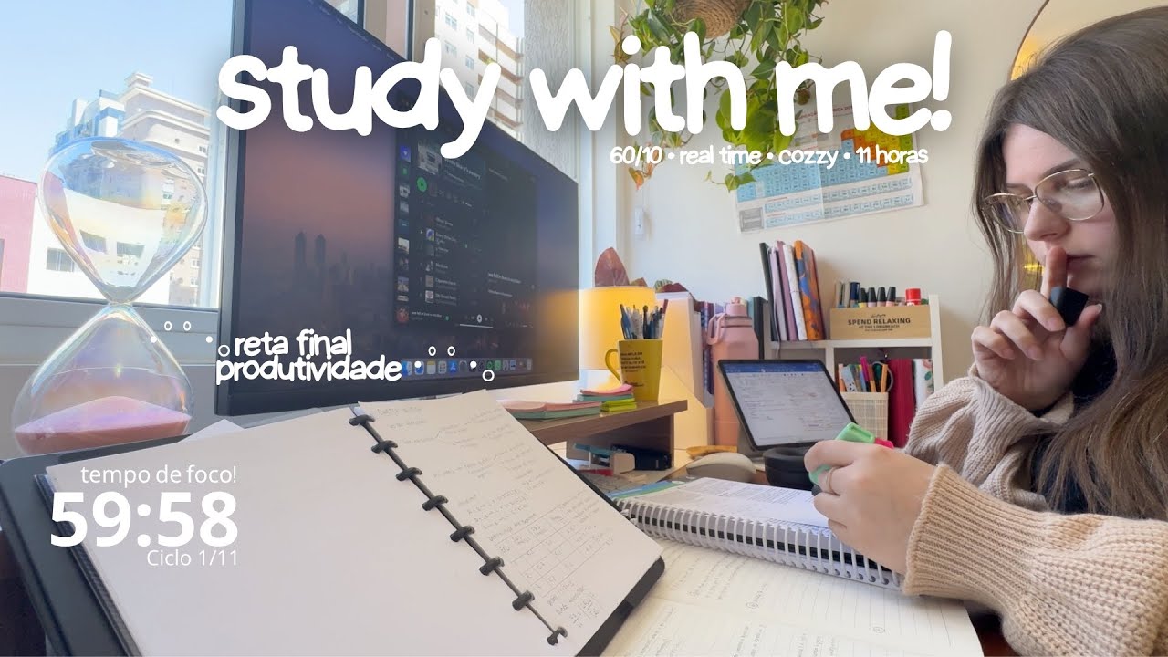 6 horas | Estude comigo em TEMPO REAL | Study with me | pomodoro timer 60/10