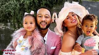 Chrissy Teigen and John Legend takes Luna and Miles join tea party 🥂👨‍👩‍👧‍👦🧡🧡