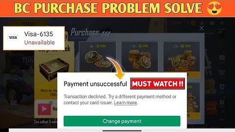 Payment Unsuccessful Debit Card Problem Fix | Pubg Lite Bc Purchase Problem | Transaction Declined
