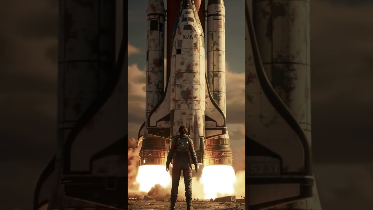 Sci-Fi Gaming Animation: Astronaut Faces Fiery Shuttle Launch - Epic Cinematic Short