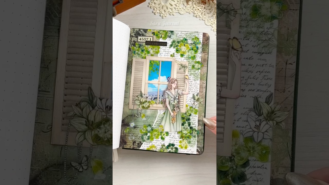 ASMR Green Journaling💚☘️🥝👒 Art journal ideas #journaling #artjournal #scrapbooking #artistic