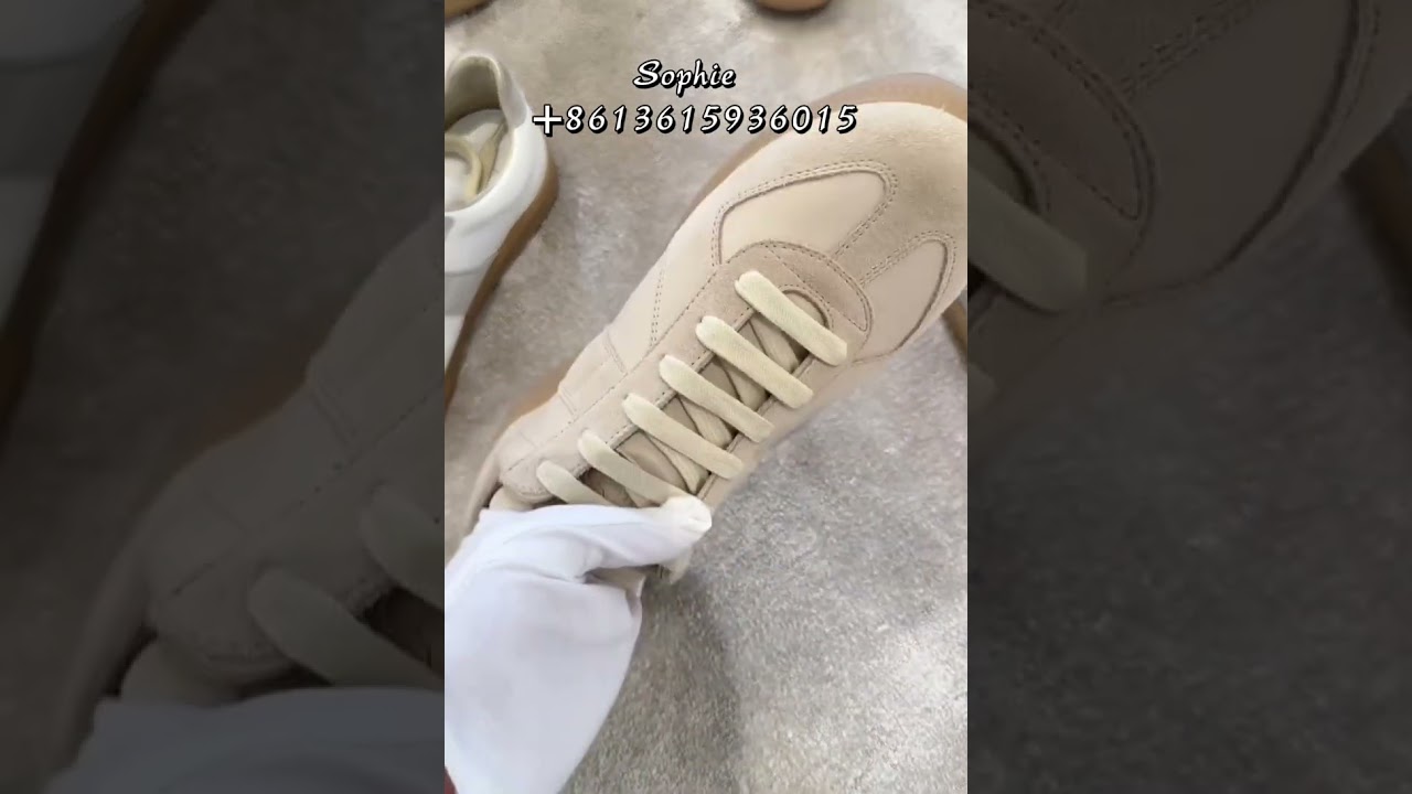 Maison Margiela MM6 Men's Replics Leather & Suede Sneakers Lamb Papyrus Round Toe Lace-up vamp shoes