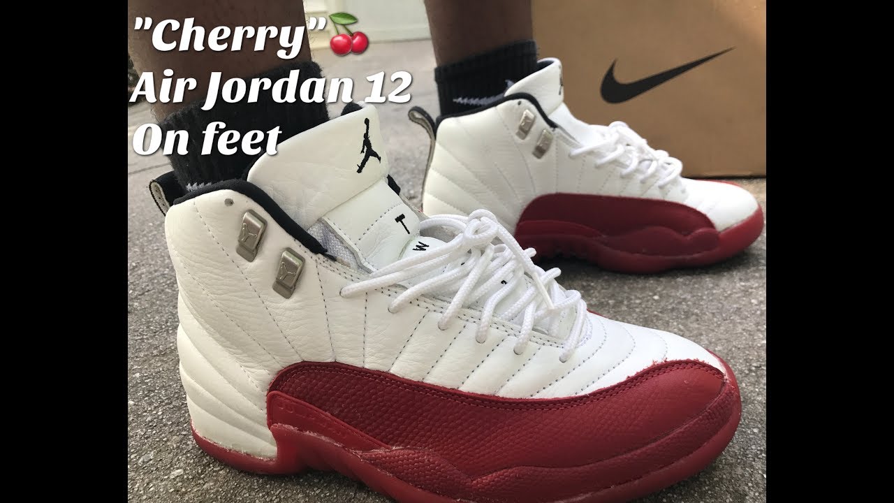 jordan 12 cherry on feet