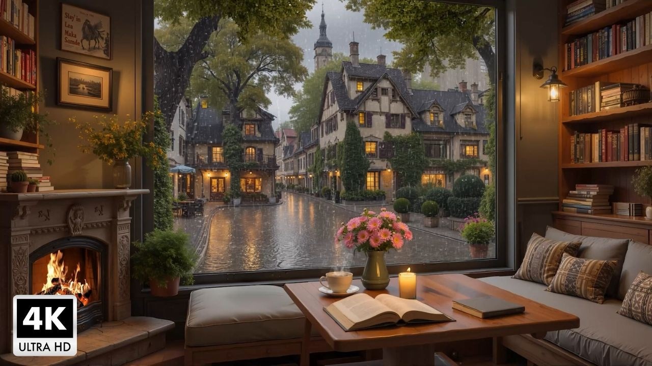 Warm Jazz Cafe on a Rainy Day ~ Gentle Jazz Piano Music and the Sound of Rain to Relax Your Mind