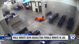 Male inmate seen assaulting female inmate in jail