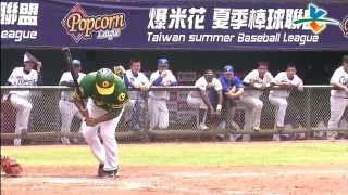20140615-1 爆米花 合庫vs 崇越 3上 崇越投手郭恆孝 控球失準 K到合庫洋將路易士的腳！形成滿壘危機！