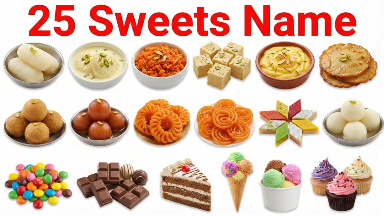 25 मिठाइयों के नाम | 25 Sweets Name English & Hindi | Kids Learning Video | Indian Sweets Name Part2