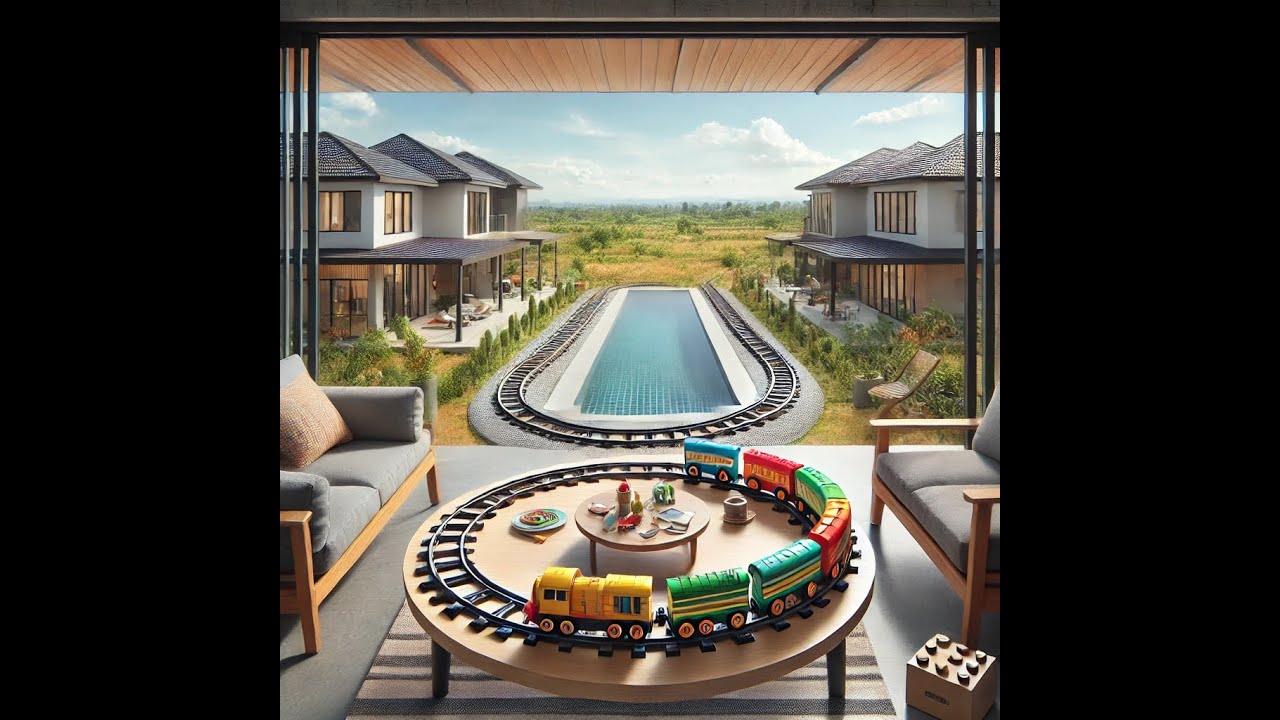 Lego Train Loops Around Couch and Table on Terrace!