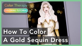 Digital Painting Tutorial: How to Color a Gold Sequin Dress | Color Therapy Adult Coloring screenshot 5