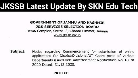 JKSSB Activate The Link Of  Advertisement Notification No. 7  Online Applications Form Of  458 Posts