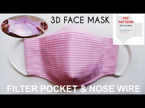 3D Face Mask With Filter Pocket And Nose Wire | PDF 3D Face Mask Pattern | #facemask