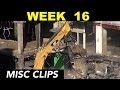 Smaller demolition excavator at work munching concrete structure week 16 misc clip