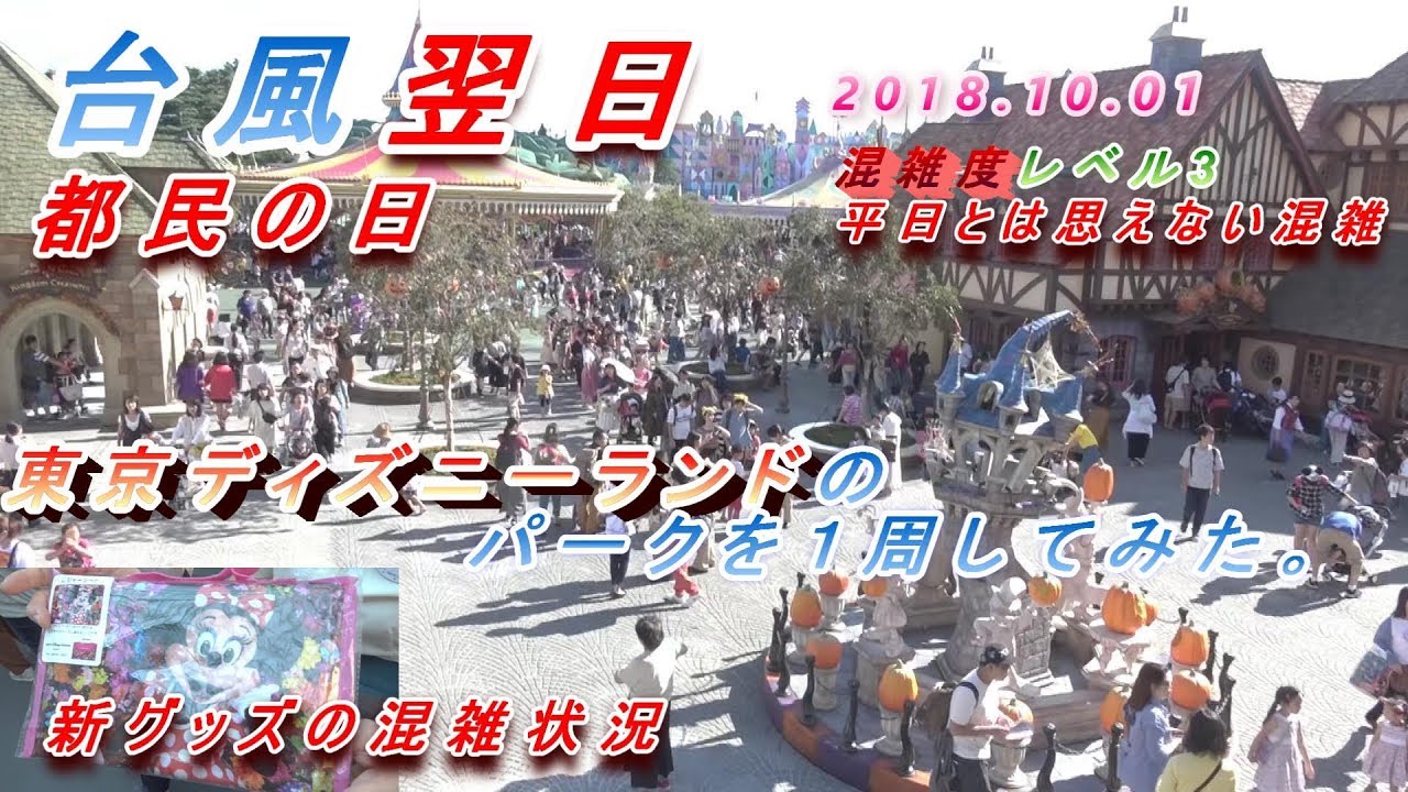 都民の日 台風24号翌日の平日とは思えない混雑の東京ディズニーランドのパークを１周してみた Youtube