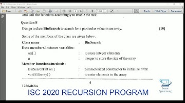 ISC COMPUTER SCIENCE 2020 RECURSION PROGRAM Q8