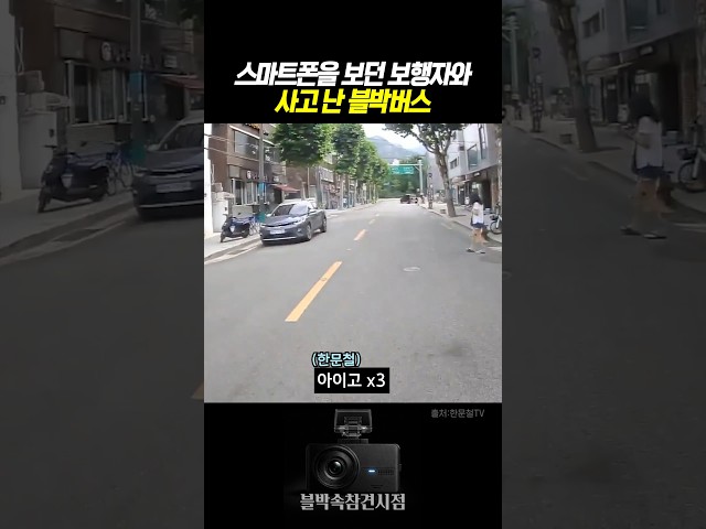 스마트폰을 보던 보행자와 사고 난 블박버스 #블랙박스 #한문철tv #교통사고