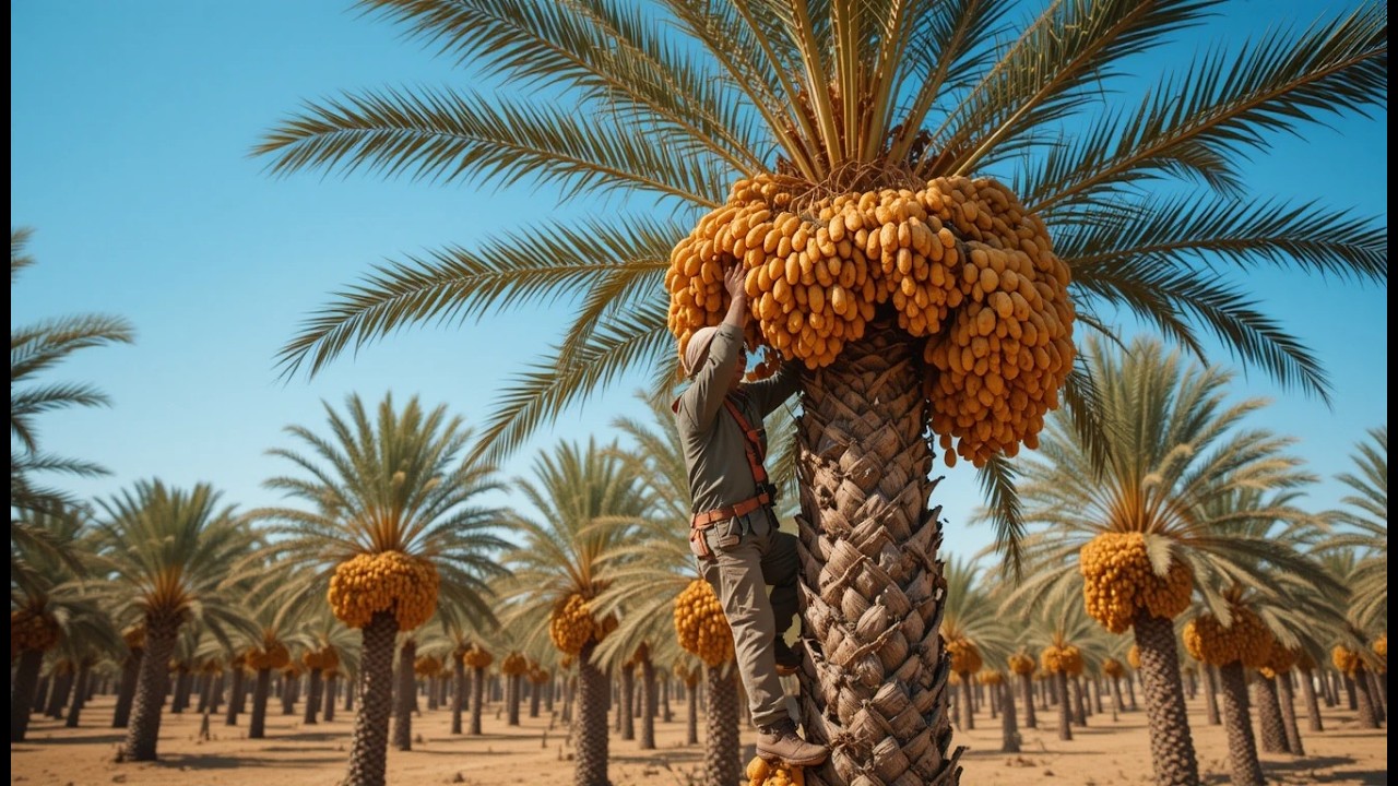 Как фермеры собирают миллионы тонн фиников | Техники выращивания и сбора урожая