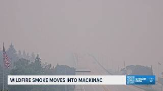 Wildfire smoke makes Mackinac Bridge disappear