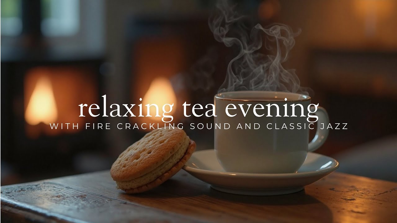 Tea Time Sound Relaxing tea music in the evening with fire crackling sound and classic ...