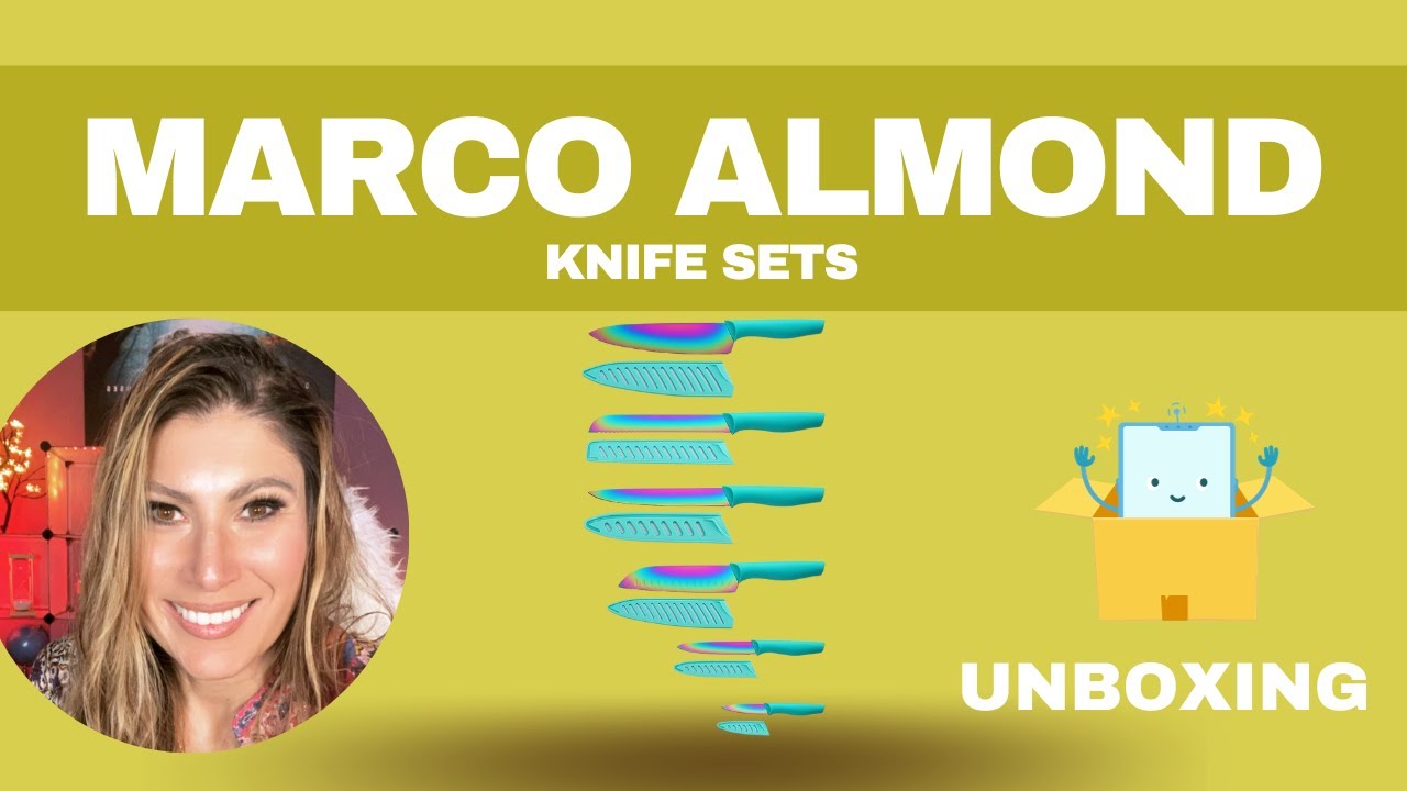 Marco Almond Kitchen Knife Set, KYA37 12-Piece Rainbow Titanium Stainless  Steel