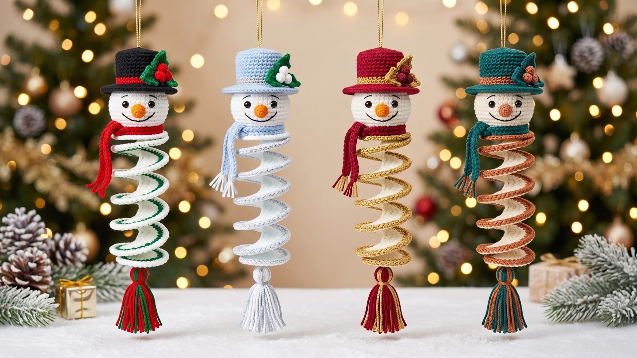 Crochet Snowman Wind Spinner Tutorial⛄| Spiral Christmas Ornament DIY