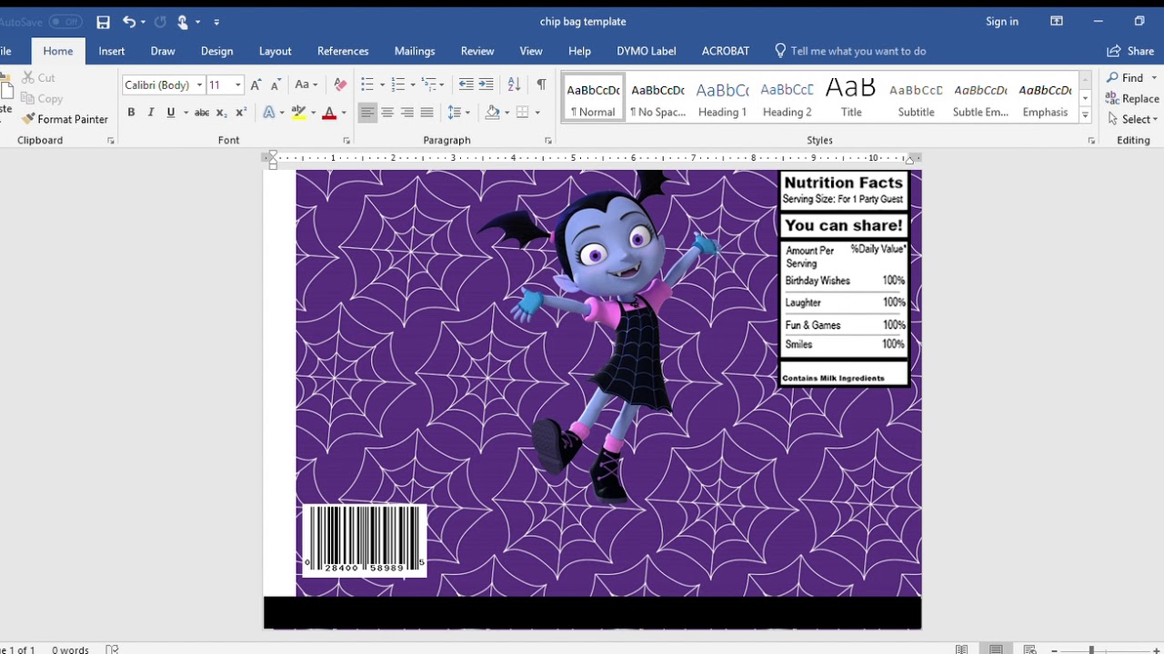 Chip Bag Template using Microsoft Word - YouTube