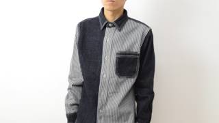 KOJIMA GENES 児島ジーンズ マルチ コンボ デニム ワーク シャツ メンズ 長袖 ヒッコリー Gジャン 日本製 国産 岡山 アメカジ インディゴ ストライプ RNB-281 mv164