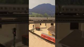 Two commuter trains waiting for each other Z scale automation