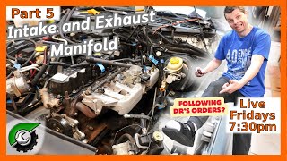 Jeep XJ Engine Install LIVE Part 5: Intake and Exhaust manifold. Working injured :)
