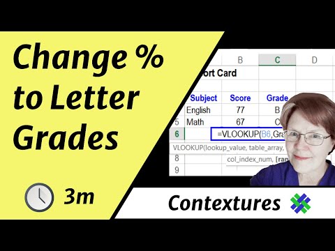 convert percentages to letter grades with excel vlookup youtube