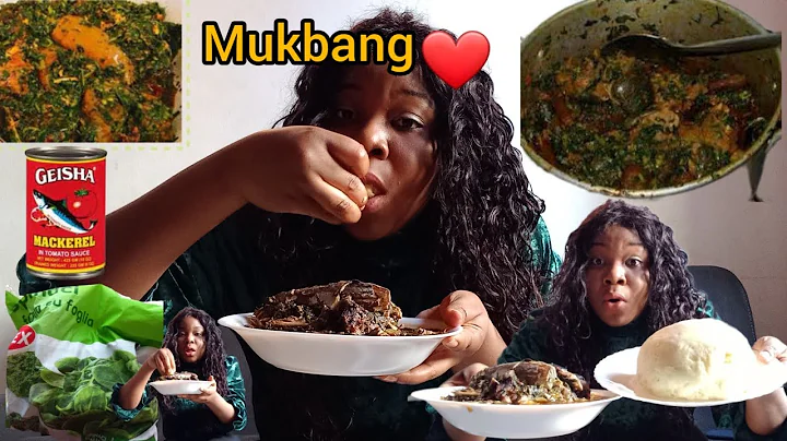 Asmr Mukbang Vegetable Soup 🍲 With Pounded Yam Fufu