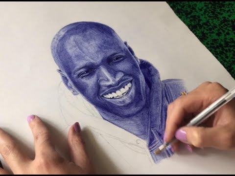 Dessin Au Stylo Bille Bleu Time Lapse Portrait Domar Sy