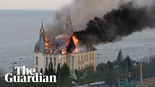 Drone footage shows Odesa law academy in flames after Russian strike