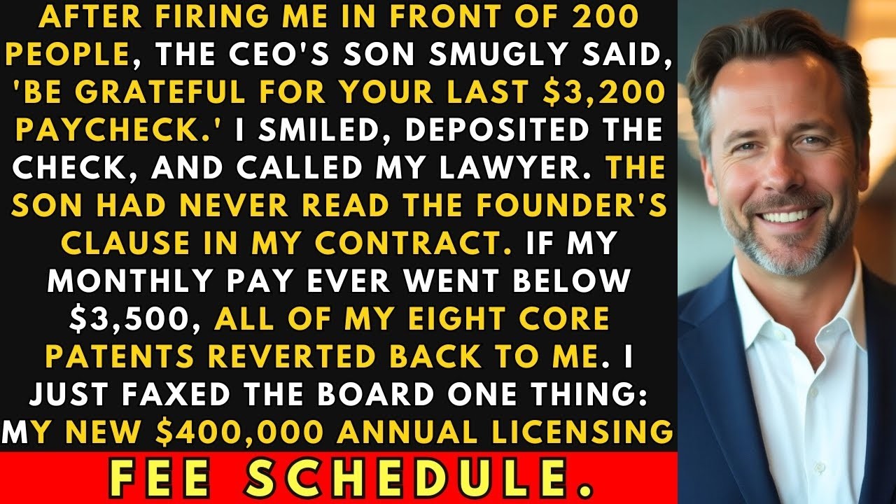 The CEO's Son Fired Me — His $3,200 Check Triggered A Patent Reversion Clause | Corporate Revenge
