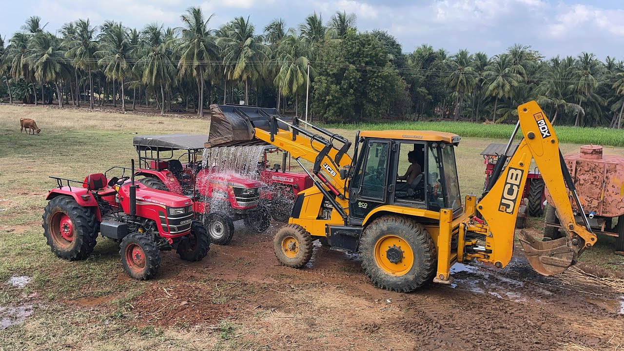 JCB 3DX and Mahindra 4WD & 2WD Tractor Washing in WaterTank Water | Driver Atrocities