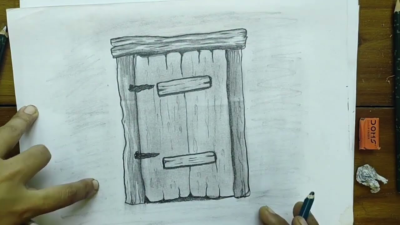 wooden door entrance closed sketch  Stock vector  Colourbox