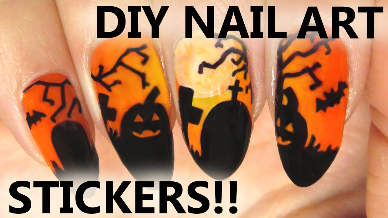 Easy DIY Sharpie Halloween Night Nail Art Stickers