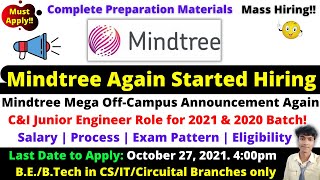 Mindtree Mega Off Campus Hiring for 2020 & 2021 Batch | Mindtree Recruitment 2021 - Free Materials