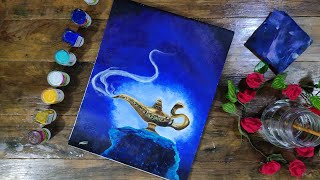 Acrylic Painting| Genie Lamp(Aladdin lamp) with Background using Acrylic Paint screenshot 2