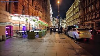 ⁴ᴷ Russia, St. Petersburg Night life Walking Nevsky Avenue & Moika River