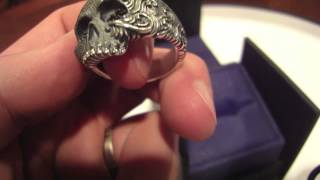 David Yurman Wave Skull Sterling Silver Ring with Black Diamonds