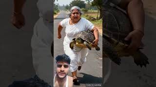 दादी जी ने कछुआ को बचाया #funny #animals #turtl #cartoon #ai #save #turtle #viral #video #shorts