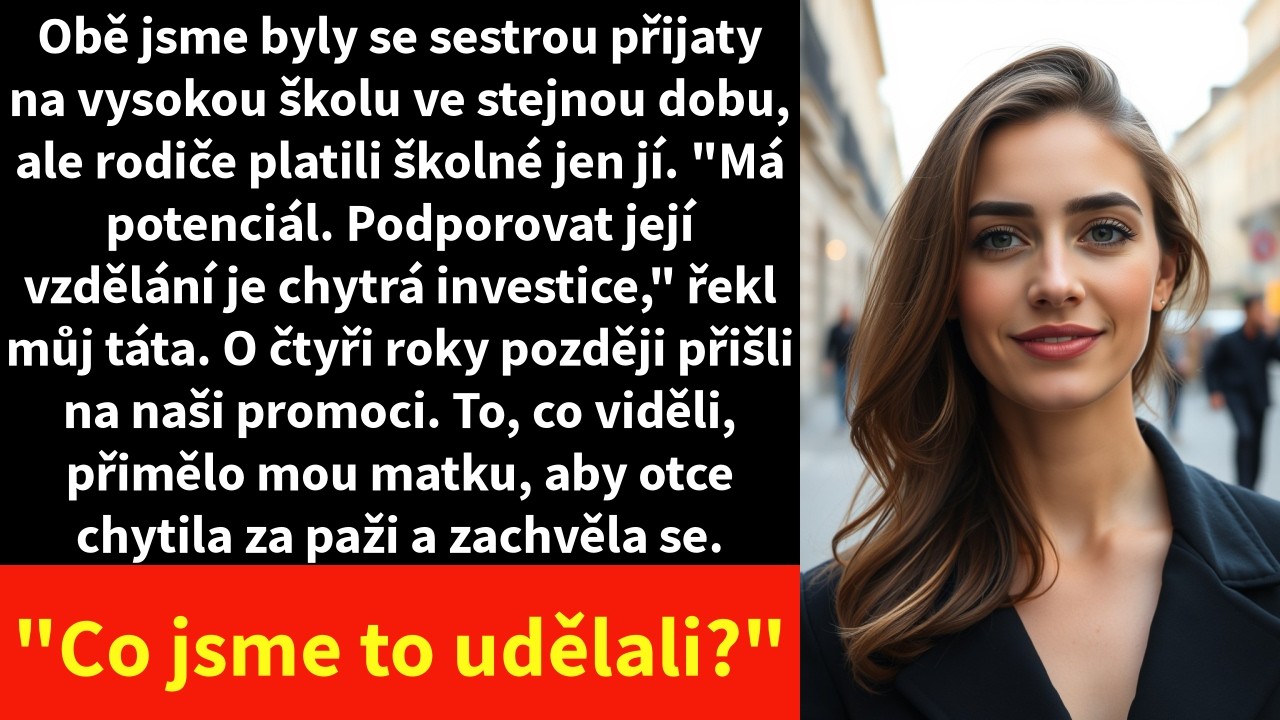 Seděla jsem na promoci s kyticí v ruce, zatímco táta mluvil jen o Sloanině nové práci. Netušil, že za pár minut rektor vysloví moje jméno jako valediktorky. Když se tak stalo, máma zašeptala: „Co...