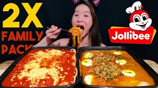 2X FAMILY PACK JOLLIBEE NOODLE CHALLENGE! Jolly Spaghetti & Fiesta Palabok - Filipino Food Mukbang