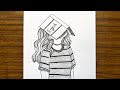 How to draw a girl reading a book  easy drawing for beginners  easy drawing for girls