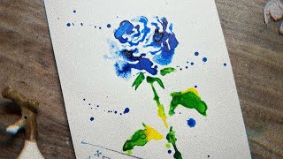 100 fans celebration！Blue ink rose painting idea~ #art #watercolor #painting #水彩 #drawing  #ink