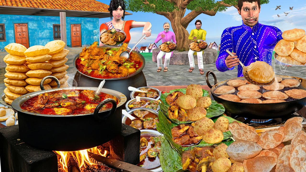 Chota Puri Mutton Curry Nashta Non Veg Breakfast Indian Street Food Hindi Kahaniya Moral Stories